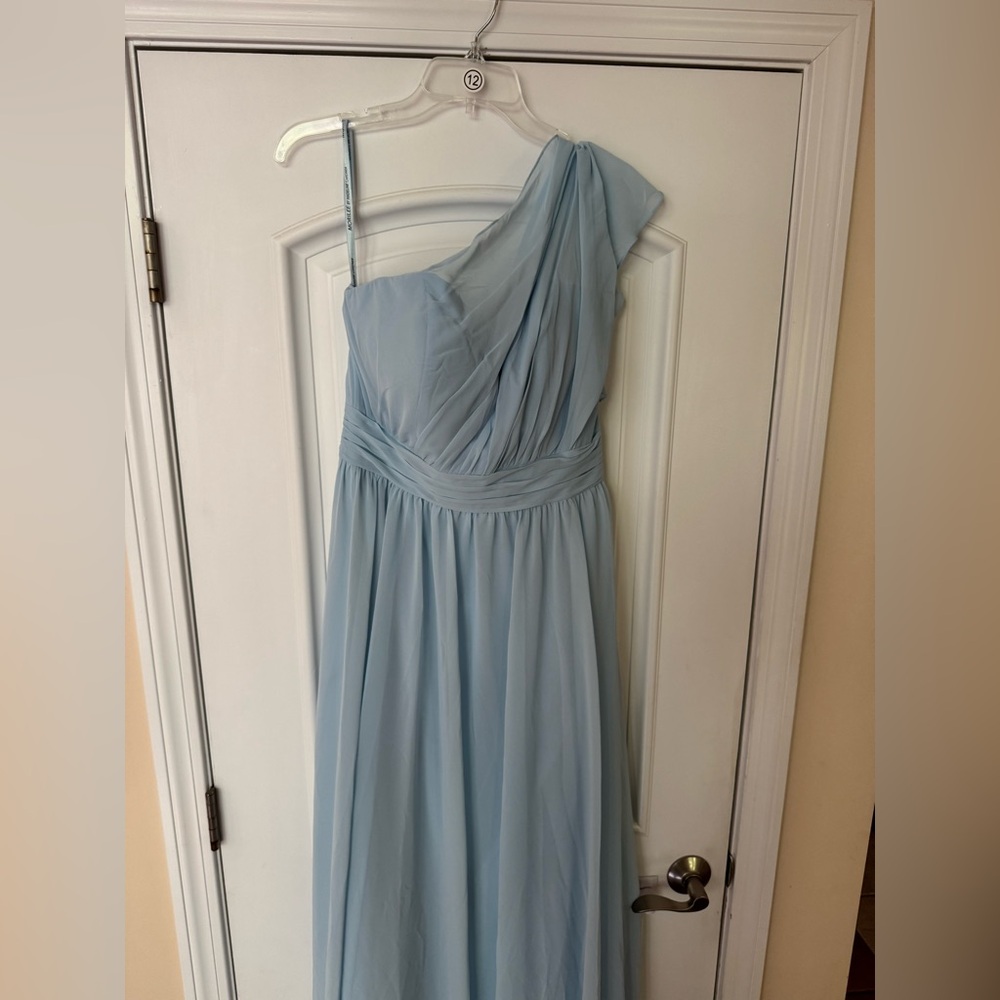 NWT Mori Lee Blue One Shoulder Bridesmaid Dress Style 21554 Color Sky